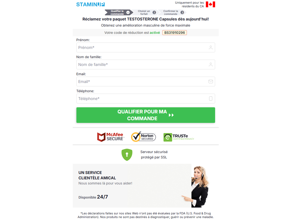 StaminUP Testosterone Capsules - DTC ~ French [CA]