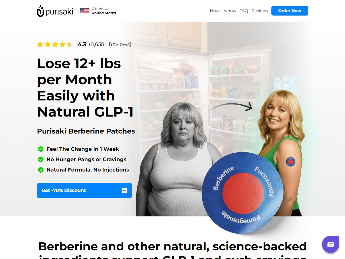 **HOT** Purisaki Berberine Patches ~ English & German {+Advertorial, DTC, Multi-Lang} (Event Tracking) [US, UK, AU, CA, NZ, IN, IE, +45 More]