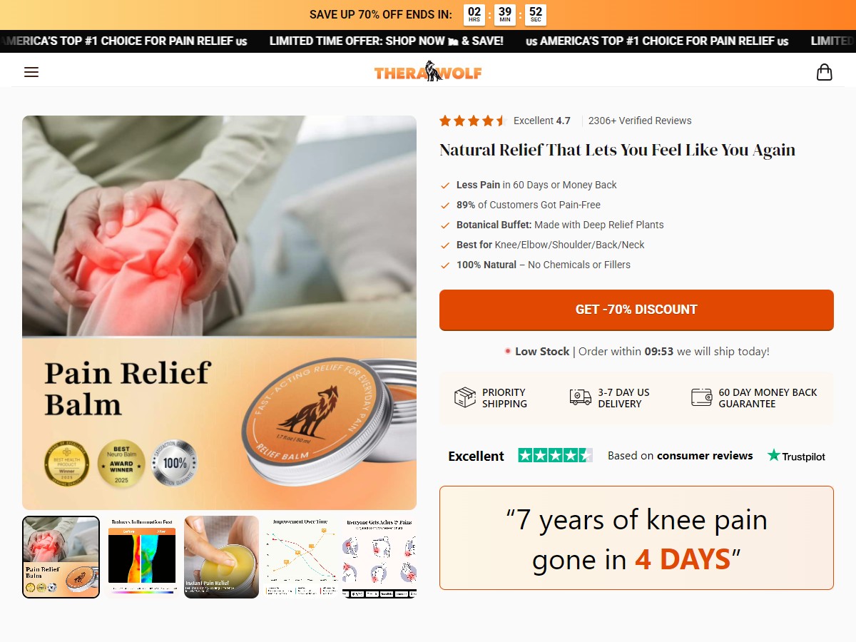 **HOT** TheraWolf Pain Relief Balm ~ CTC $39.95 {+Advertorial, DTC, Alt-Landers} [US, DE, CA, AU, UK, FR, IL, +232 More]