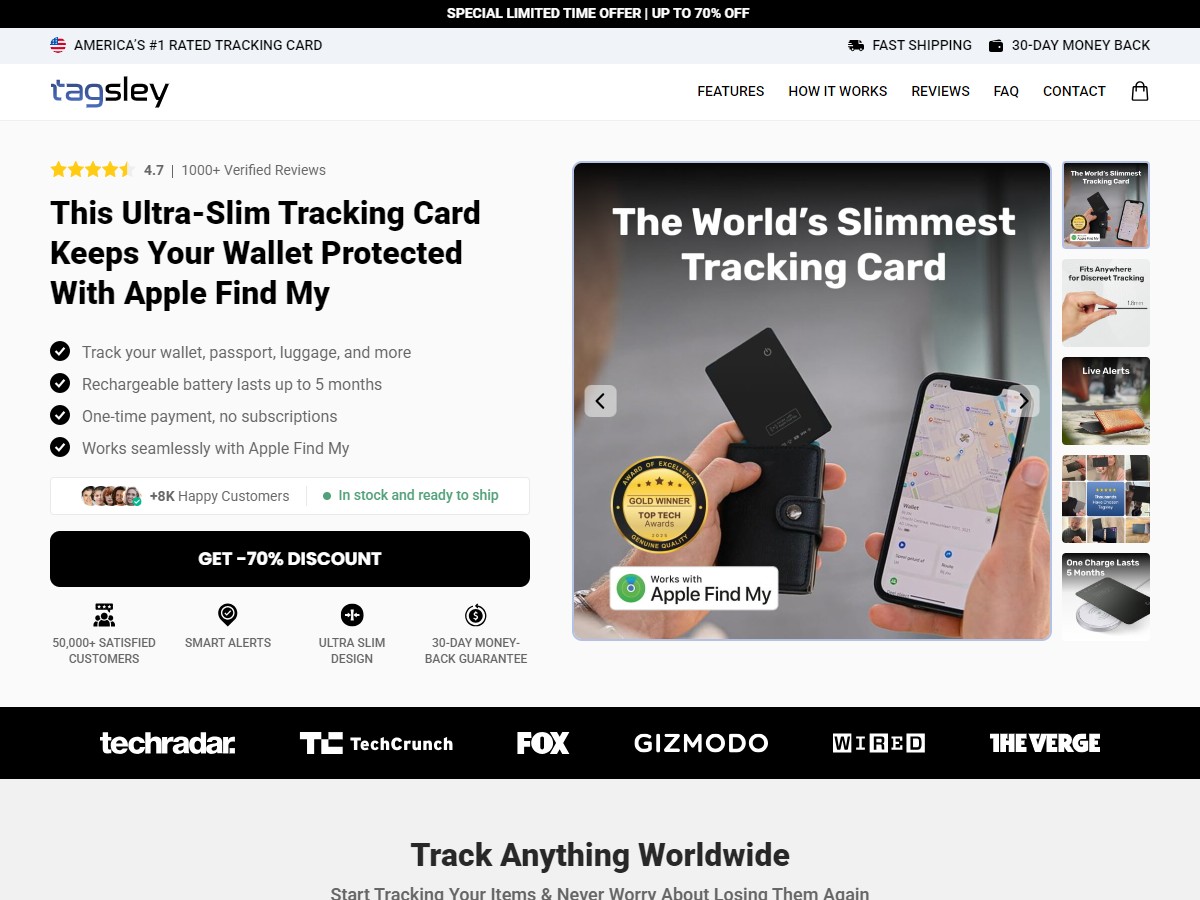 Tagsley Tracking Card ~ CTC $43.99 [US, DE, CA, AU, UK, FR, IL, +232 More]