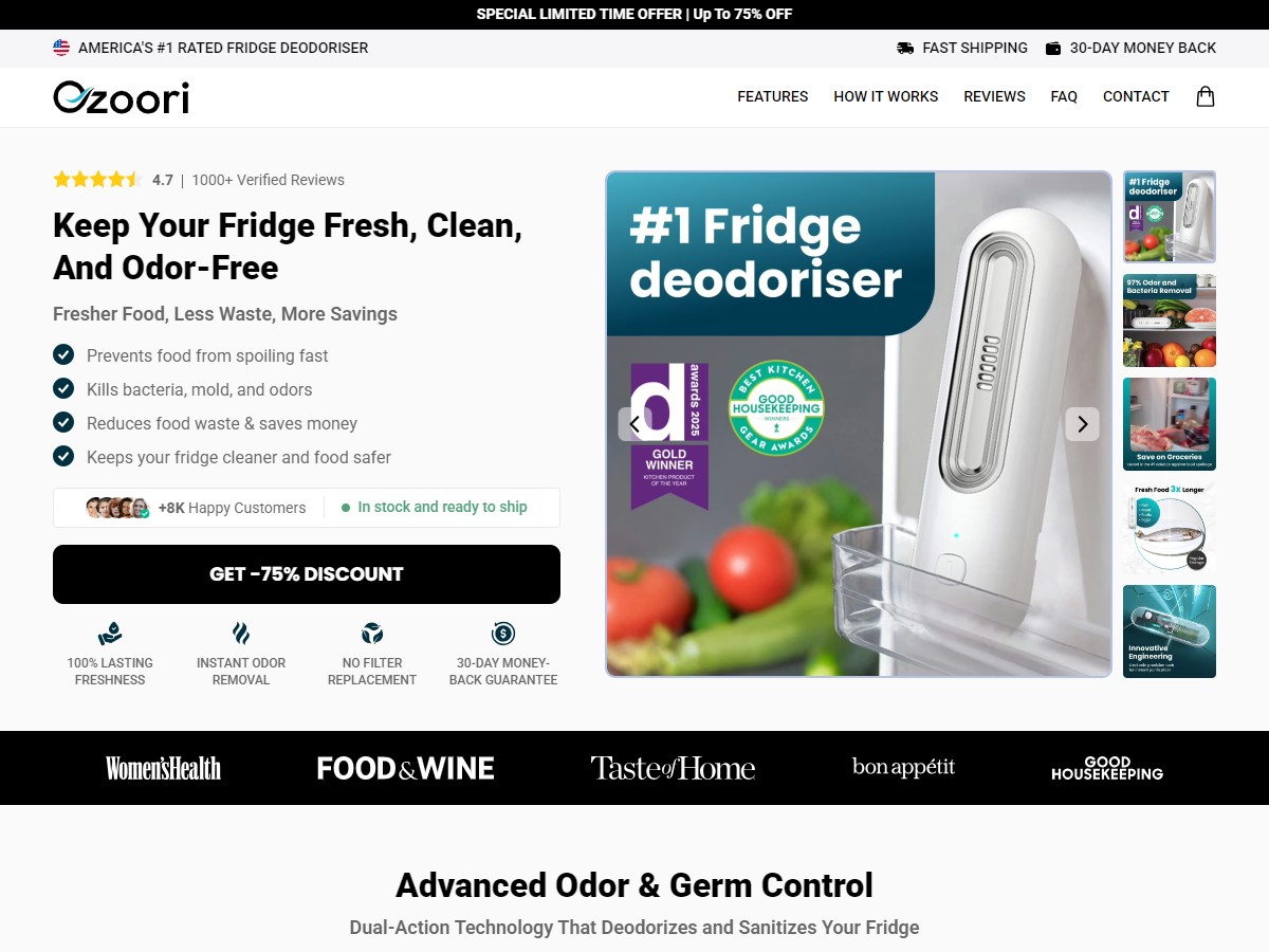 **HOT** Ozoori Fridge Deodoriser ~ CTC $49.99 [US, DE, CA, AU, UK, FR, IL, +232 More]