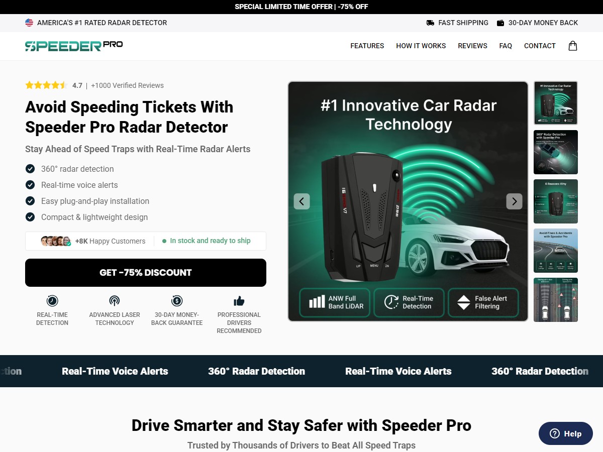 SpeederPro Radar Detector ~ CTC $73.99 [US, DE, CA, AU, UK, FR, IL, +232 More]