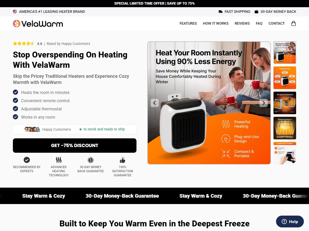 VelaWarm Heater ~ CTC $49.99 [US, DE, CA, AU, UK, FR, IL, +232 More]