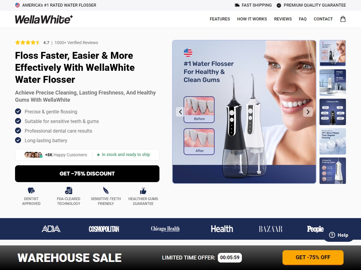 WellaWhite Water Flosser ~ CTC $59.99 [US, DE, CA, AU, UK, FR, IL, +232 More]