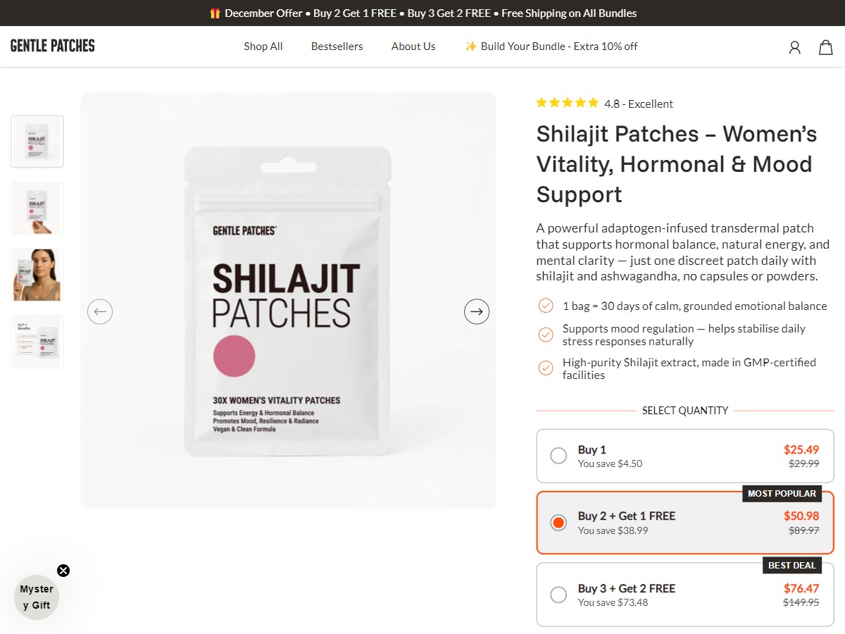 Shilajit Patches - Women's Vitality, Hormone & Mood Support ~ No Paid Search - No SEO [US, DE, CA, AU, UK]