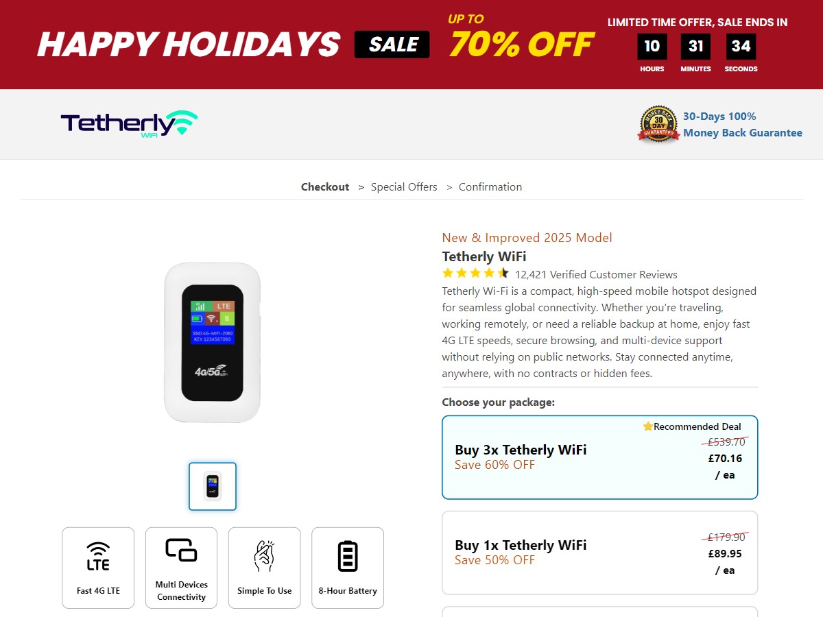 Tetherly Wifi ~ CTC £89.95 [UK]