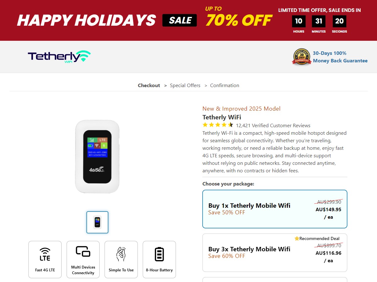 Tetherly Wifi ~ CTC A$149.95 [AU]