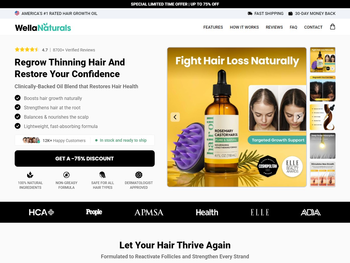 WellaNaturals Hair Growth Oi l~ CTC $49.99 [US, DE, CA, AU, UK, FR, IL, +232 More]