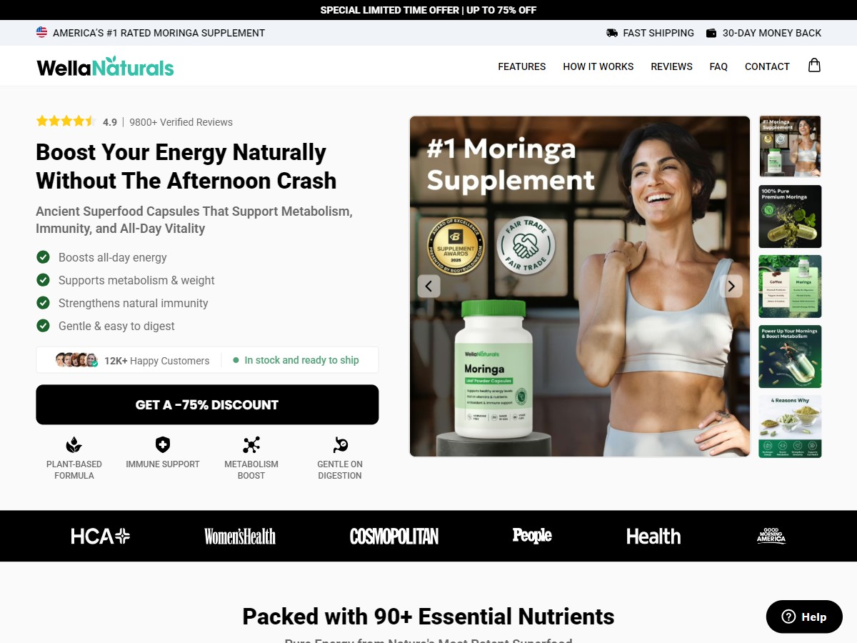 WellaNaturals Moringa Pills ~ CTC $45.99 [US, DE, CA, AU, UK, FR, IL, +232 More]