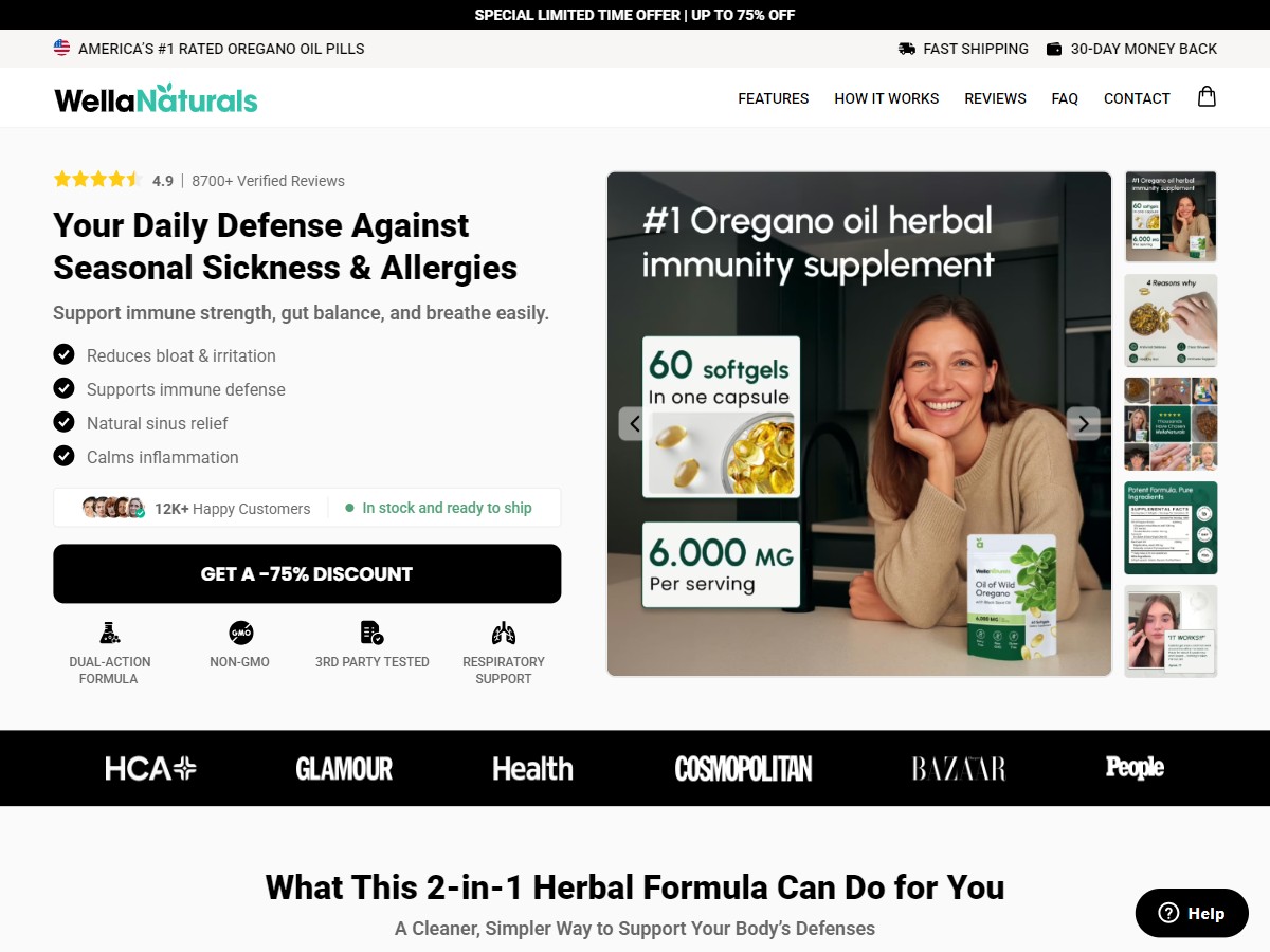 WellaNaturals Oregano Oil Pills ~ CTC $39.99 [US, DE, CA, AU, UK, FR, IL, +232 More]