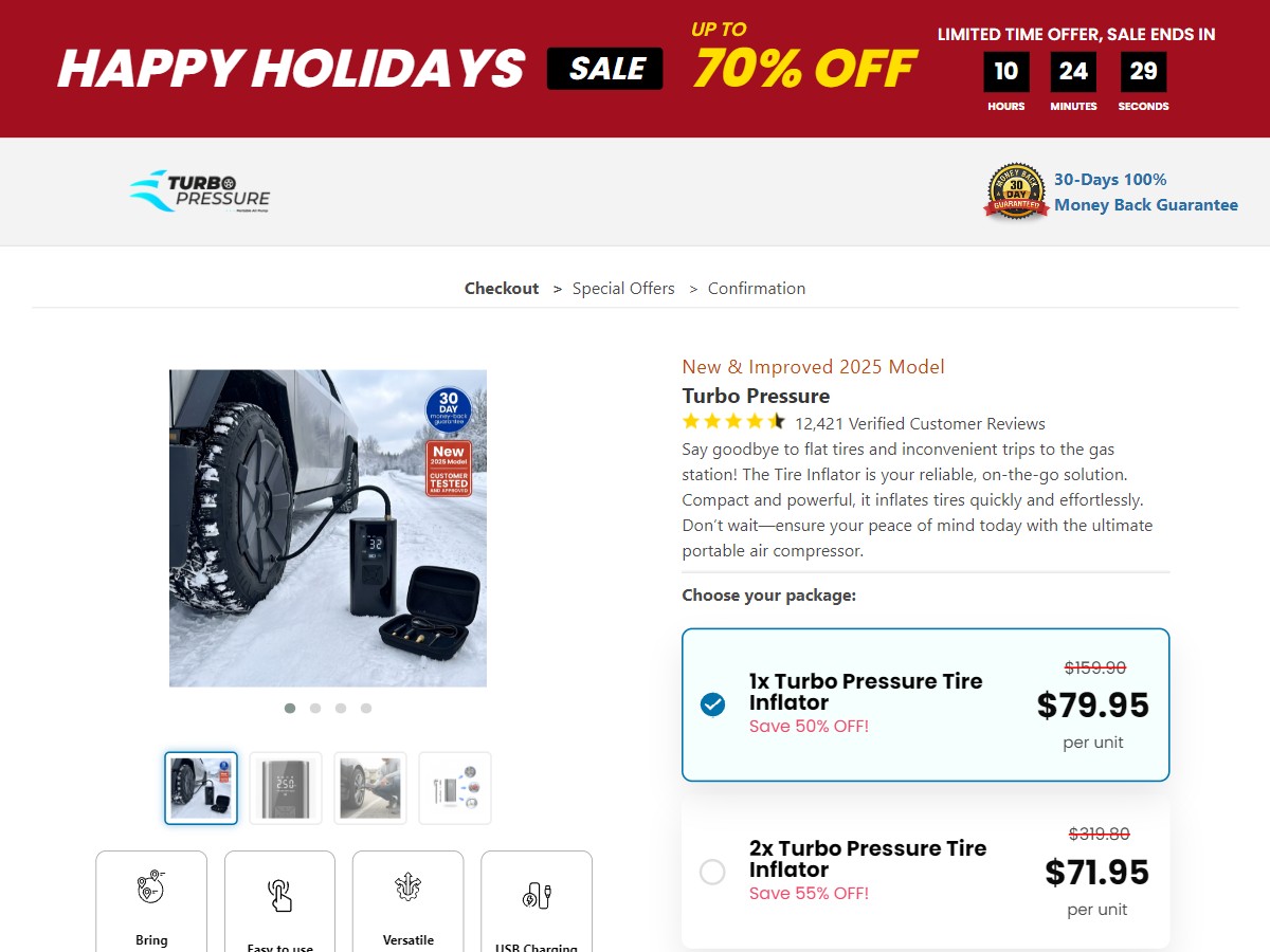 Turbo Pressure Tire Inflator ~ CTC $79.95 [US]