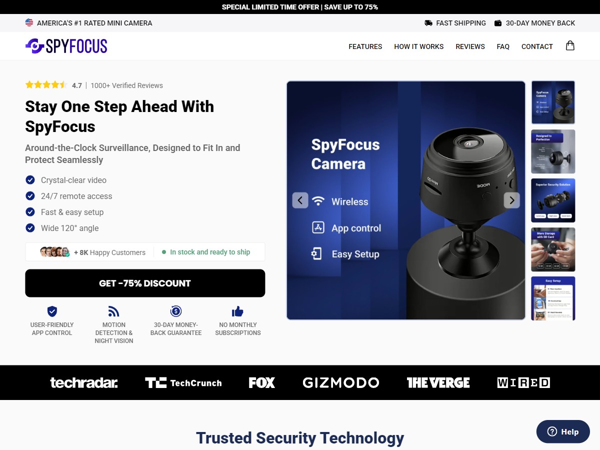 SpyFocus Mini Wifi Camera ~ CTC $39.99 [US, DE, CA, AU, UK, FR, IL, +232 More]