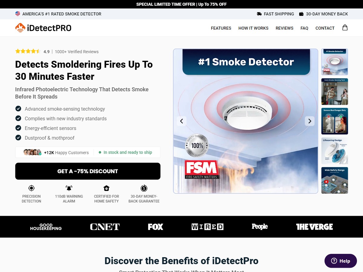 iDetectPro Smoke Detector ~ CTC $44.99 [US, DE, CA, AU, UK, FR, IL, +232 More]