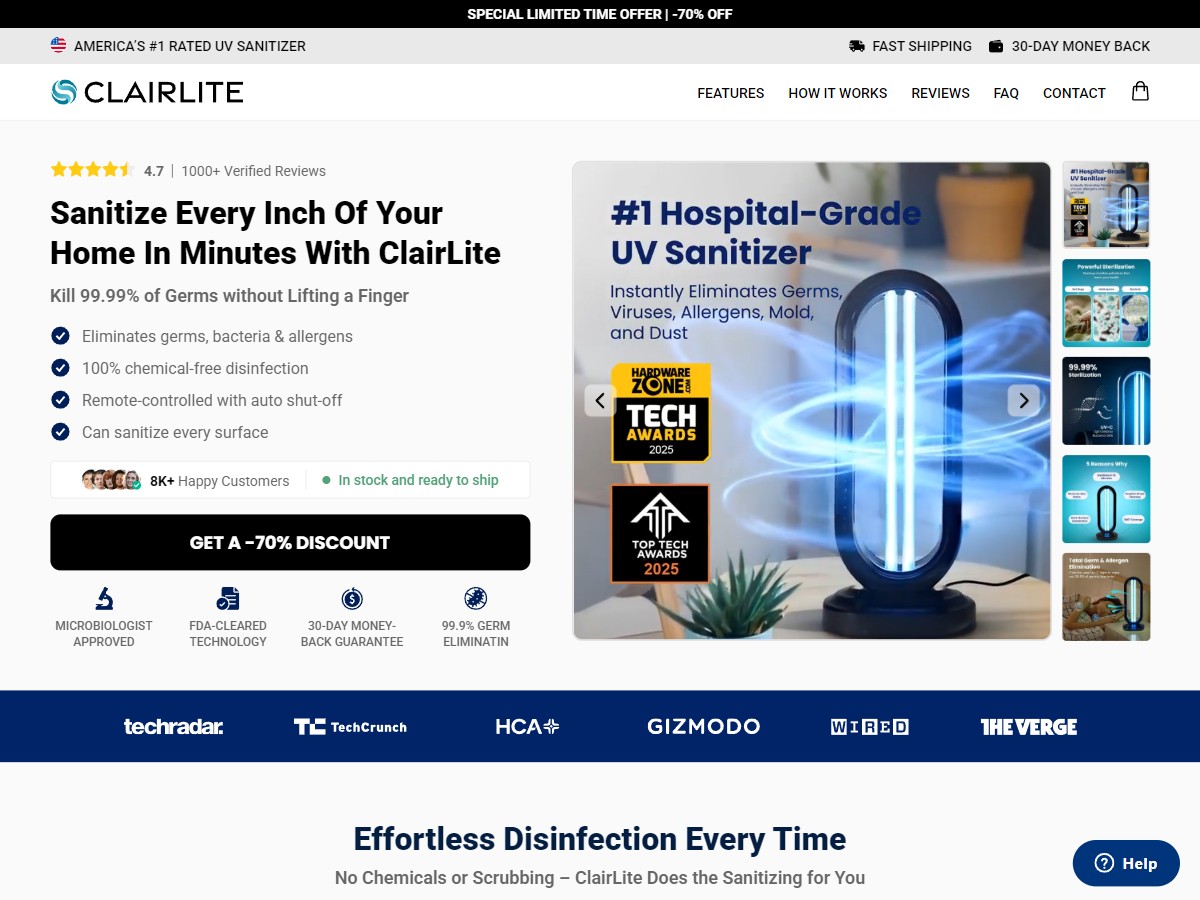 Clairlite UV Sanitizer ~ CTC $79.99 [US, DE, CA, AU, UK, FR, IL, +232 More]