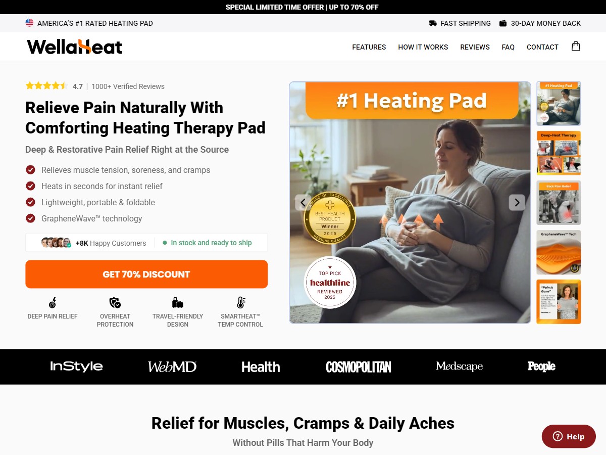 WellaHeat Heating Pad ~ CTC $69.99 [US, DE, CA, AU, UK, FR, IL, +232 More]
