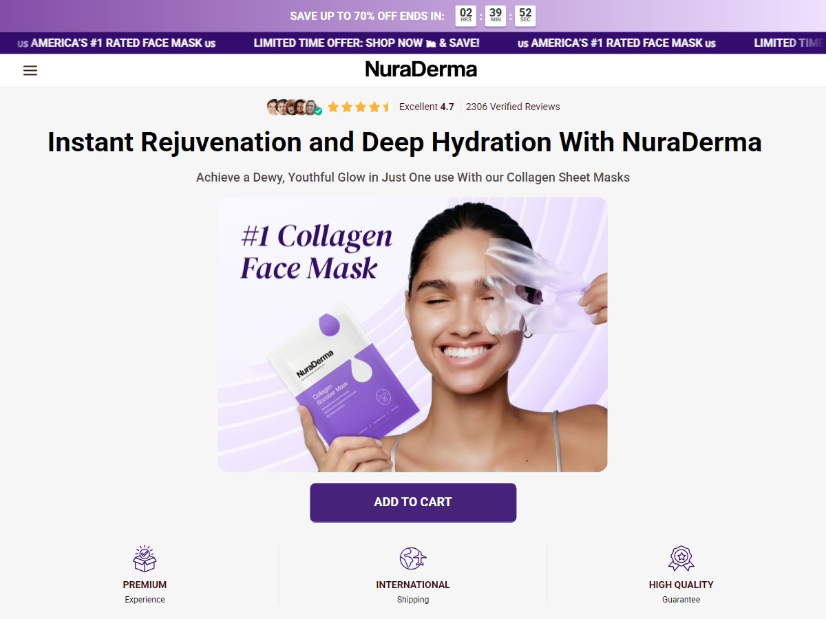 NuraDerma Collagen Face Mask ~ CTC $22.95 [US, DE, CA, AU, UK, FR, IL, +232 More]