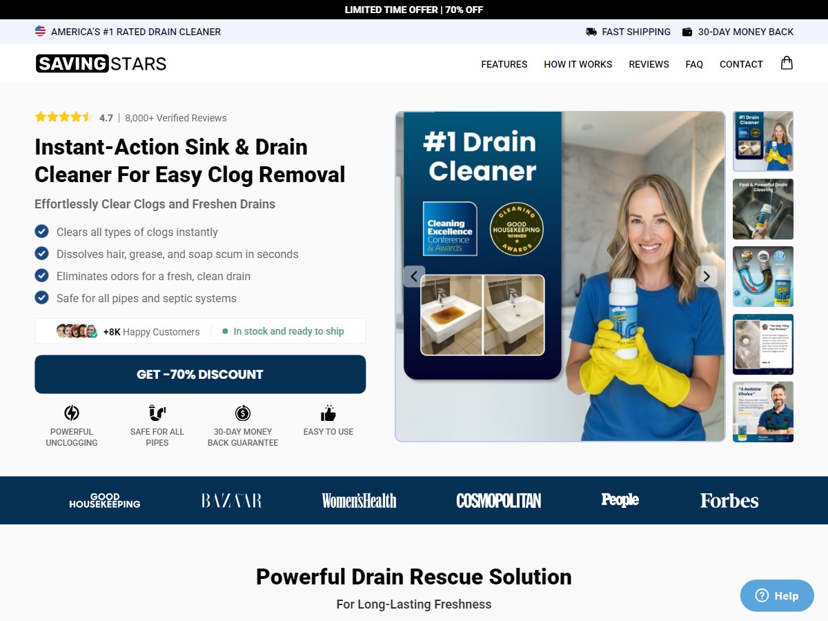 SavingStars Drain Cleaner ~ CTC $12.99 [US, DE, CA, AU, UK, FR, IL, +232 More]