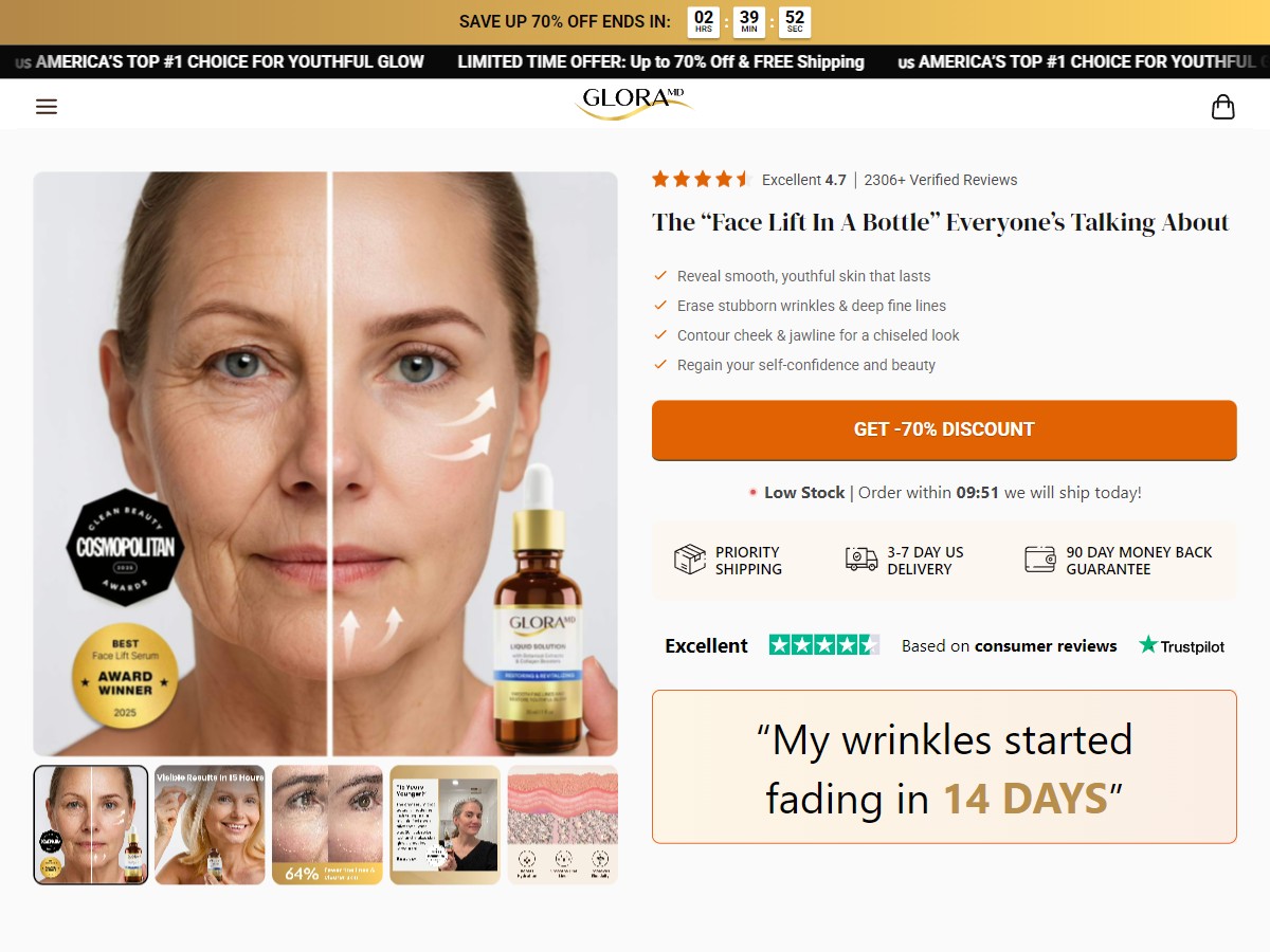 **HOT** GloraMD - Face Lift Serum Subscription ~ CTC $42.49 [US, DE, CA, AU, UK, FR, IL, +232 More]