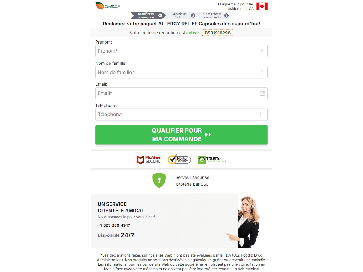 **NEW** POLLENWISE Allergy Relief+ ~ French - DTC [CA]