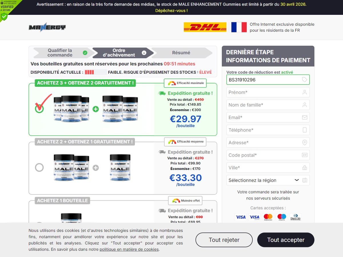 **NEW** MANERGY Male Enhancement Gummies ~ French - DTC [FR]