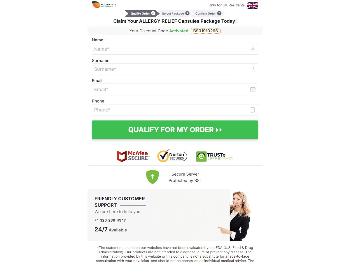 **NEW** POLLENWISE Allergy Relief+ ~ Low CTC - DTC [UK]