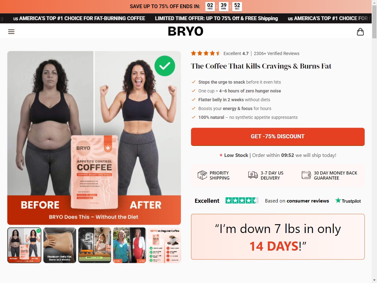 **NEW** Bryo - Appetite Control Coffee ~ Subscription - CTC $23.49 [US, DE, CA, AU, UK, FR, IL, +232 More]