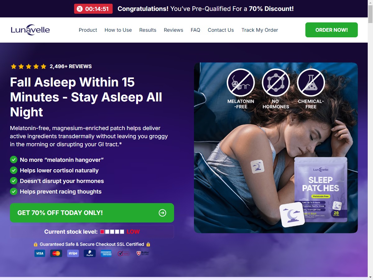 **HOT** Lunavelle - Non Melatonin Sleep Patches ~ PAID TRAFFIC ONLY [US, DE, CA, AU, UK, FR, IL, +232 More]