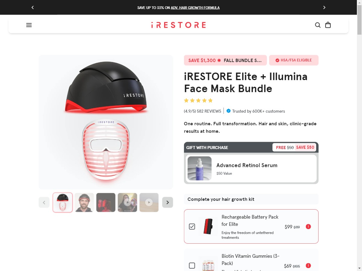 Image of **NEW** iRestore - Elite + Illumina Face Mask Bundle