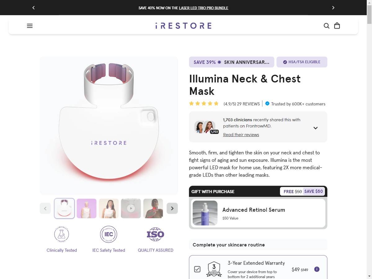 **NEW** iRestore - Illumina Neck & Chest Mask [US, DE, CA, AU, GB, FR, ZA, +70 More]
