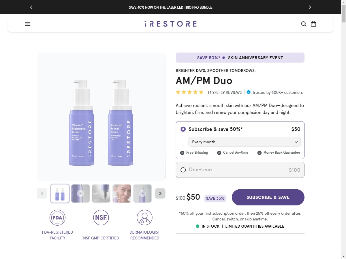 **NEW** iRestore - Vitamin c and am/pm duo - New Customer [US, DE, CA, AU, UK, FR, ZA, +70 More]