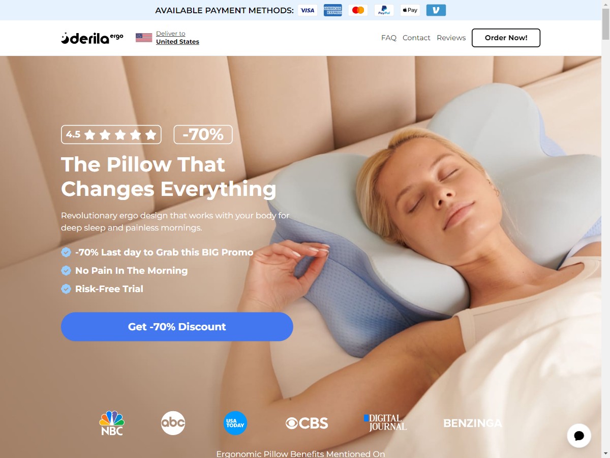 **HOT** Derila ERGO - Memory Foam Pillow ~ UPDATED [US, DE, CA, AU, UK, FR, IL, +44 More]