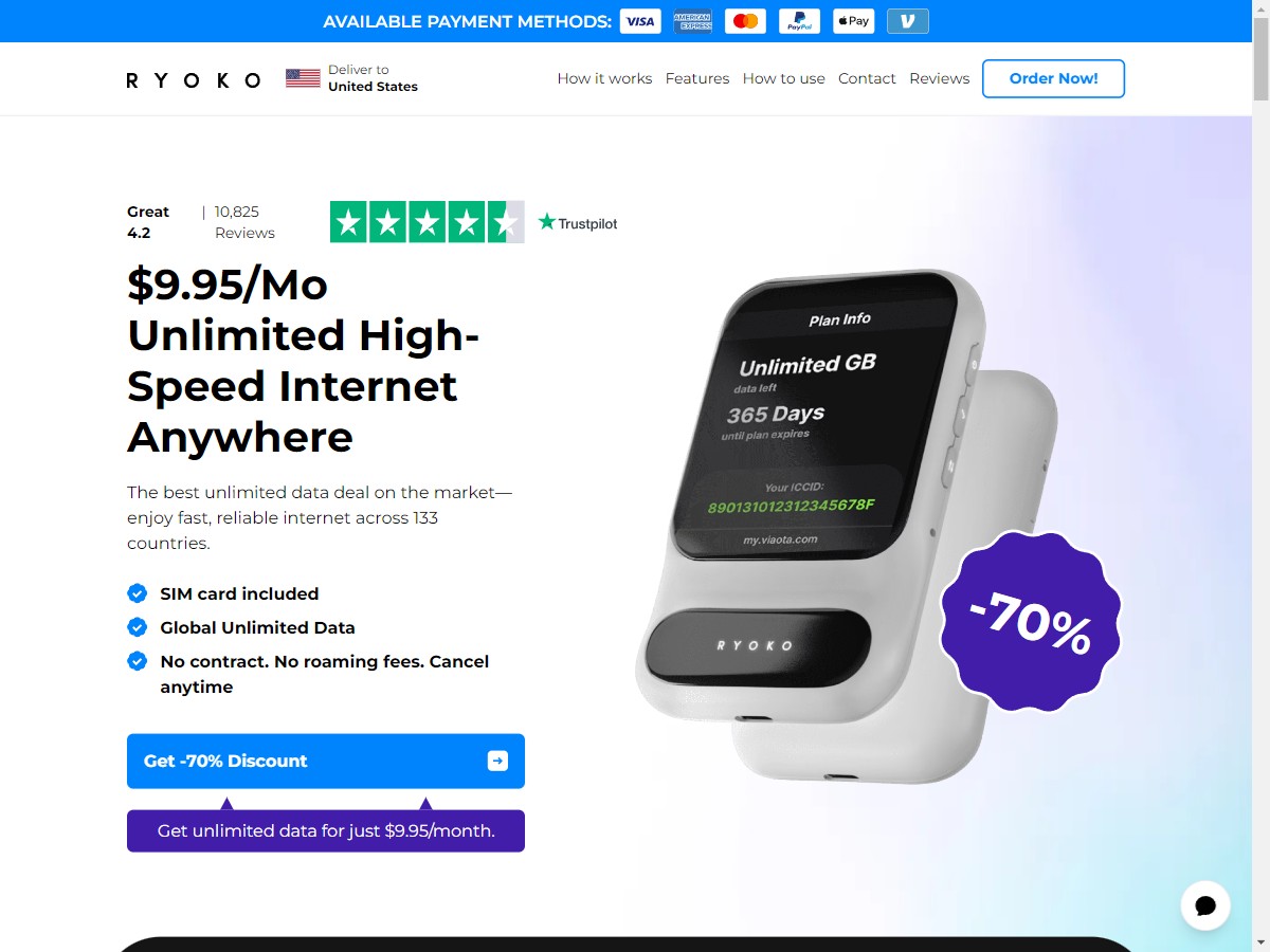 **HOT** Ryoko PRO - WiFi Router ~ V2 Unlimited Data - UPDATED [US, DE, CA, AU, UK, FR, IL, +44 More]
