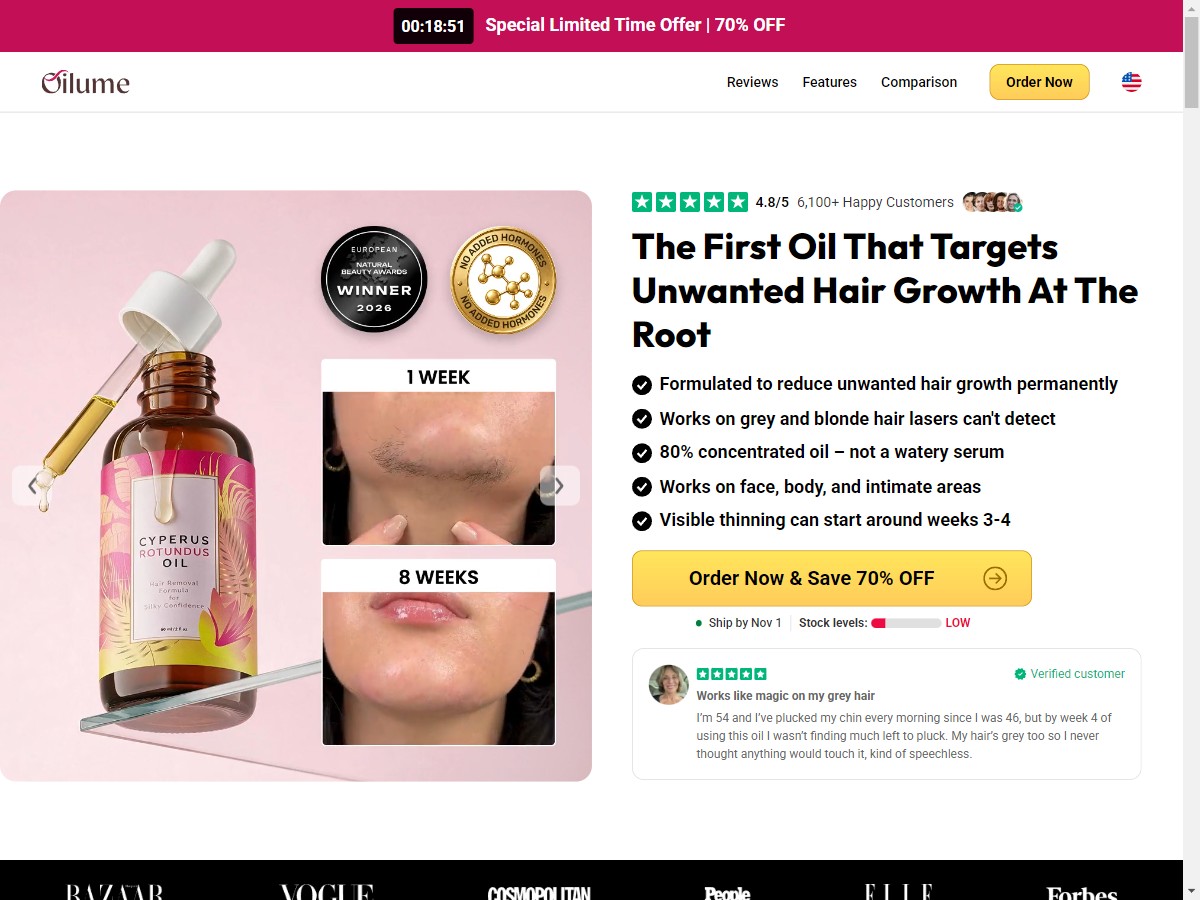 **NEW** OilumeSkin - Hair Removal Oil [US, DE, CA, AU, UK, FR, IL, +229 More]