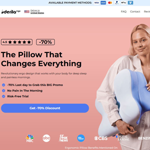 ! HOT OFFER - Derila ERGO Memory Foam Pillow [INTL] (Banner,Native,Social,Search,SEO) - CPA {No BrandBidding}