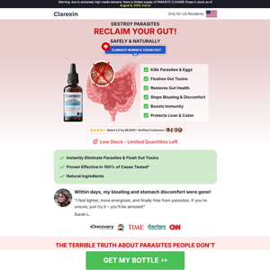 !  NEW OFFER - Clarexin Intestinal Parasite Cleanse  - DTC [US] (Banner,Native,Social,Search,SEO,PPC,Push,Brand Bidding,Shopping) - CPA