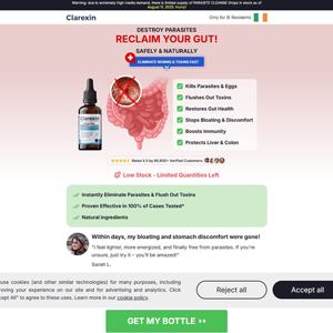 !  NEW OFFER - Clarexin Intestinal Parasite Cleanse - DTC [IE] (Banner,Native,Social,Search,SEO,PPC,Push,Brand Bidding,Shopping) - CPA