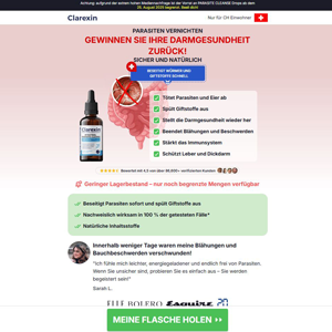 !  NEW OFFER - Clarexin Intestinal Parasite Cleanse - DTC [CH] (Banner,Native,Social,Search,SEO,PPC,Push,Brand Bidding,Shopping) - CPA