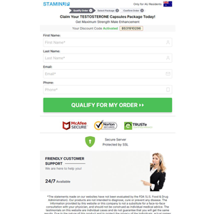 StaminUP Testosterone Capsules - DTC [AU] (Banner,Native,Social,Search,SEO,PPC,Push,Brand Bidding,Shopping) - CPA