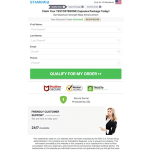 StaminUP Testosterone Capsules - DTC [US] (Banner,Native,Social,Search,SEO,PPC,Push,Brand Bidding,Shopping) - CPA