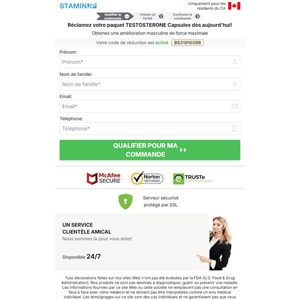 StaminUP Testosterone Capsules - DTC [CA] French (Banner,Native,Social,Search,SEO,PPC,Push,Brand Bidding,Shopping) - CPA