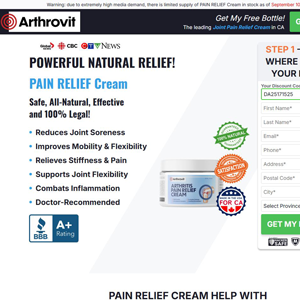 ! NEW OFFER - Arthrovit Arthritis Pain Relief Cream - DTC [CA] (Banner,Native,Social,Search,SEO,PPC,Push,Brand Bidding,Shopping) - CPA
