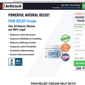 ! NEW OFFER - Arthrovit Arthritis Pain Relief Cream - DTC [NZ] (Banner,Native,Social,Search,SEO,PPC,Push,Brand Bidding,Shopping) - CPA