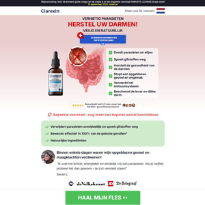 !  NEW OFFER - Clarexin Intestinal Parasite Cleanse - DTC [NL] (Banner,Native,Social,Search,SEO,PPC,Push,Brand Bidding,Shopping) - CPA