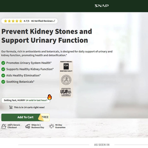 ! NEW OFFER - SNAP Kidney Support - DTC [US,CA] (Banner,Native,Social,Search,SEO,PPC,Push,Brand Bidding,Shopping) - CPA