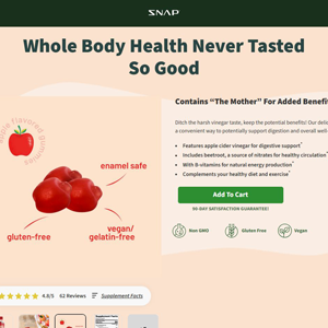 ! NEW OFFER - SNAP Apple Cider Vinegar Gummies - DTC [US,CA] (Banner,Native,Social,Search,SEO,PPC,Push,Brand Bidding,Shopping) - CPA