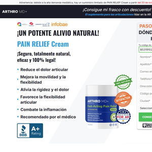 Arthro MD+ Cream - DTC [AR] (Banner,Native,Social,Search,SEO,PPC,Push,Brand Bidding,Shopping) - CPA