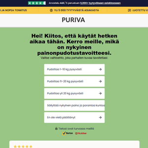 Puriva Diet - DTC [FI] (Social,Banner,Native,Push,SEO,Search,Brand Bidding) - CPA