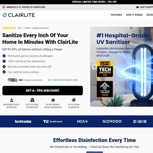Clairlite  UV Sanitizer - Product Page [INTL] (Social,Banner,Native,Push,SEO,Search,Brand Bidding) - CPA