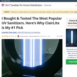 Clairlite UV Sanitizer - Advertorial [INTL] (Social,Banner,Native,Push,SEO,Search,Brand Bidding) - CPA