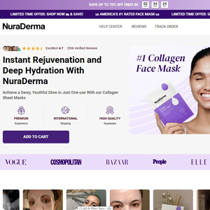 NuraDerma Collagen Face Mask - Product Page [INTL] (Social,Banner,Native,Push,SEO,Search,Brand Bidding) - CPA